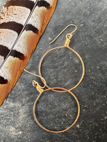 Gold round messy wrap hoops, round gold hoops